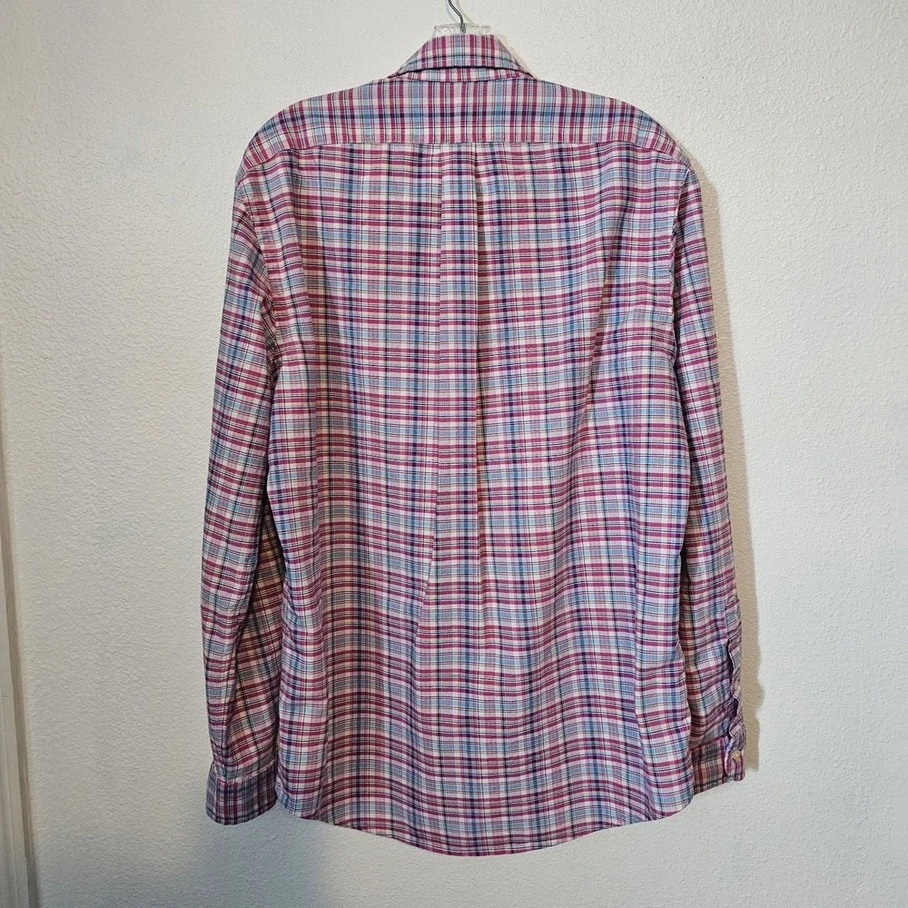 Ralph‎ Lauren Blue and Pink Plaid Longsleeve Button Front Polo Men's Size Large